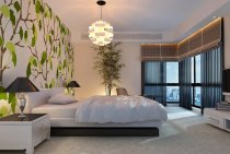 Modern bedroom interior: we use two types of wallpaper