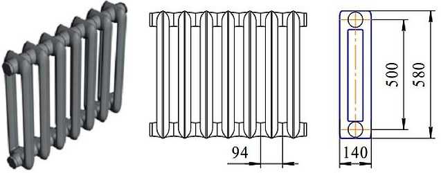 Power of 1 section of bimetallic heating radiators