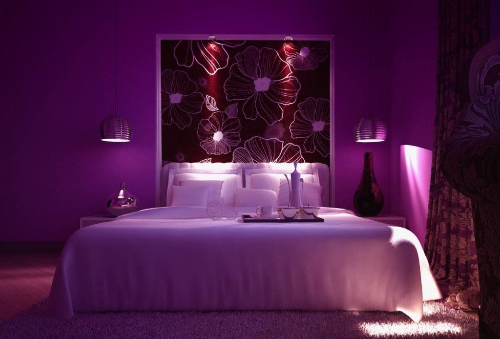 purple bedroom interior