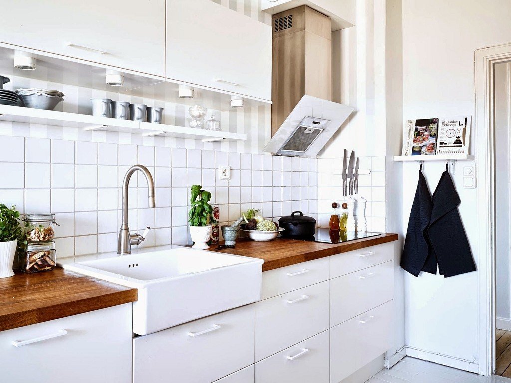 white tiles in the kitchen