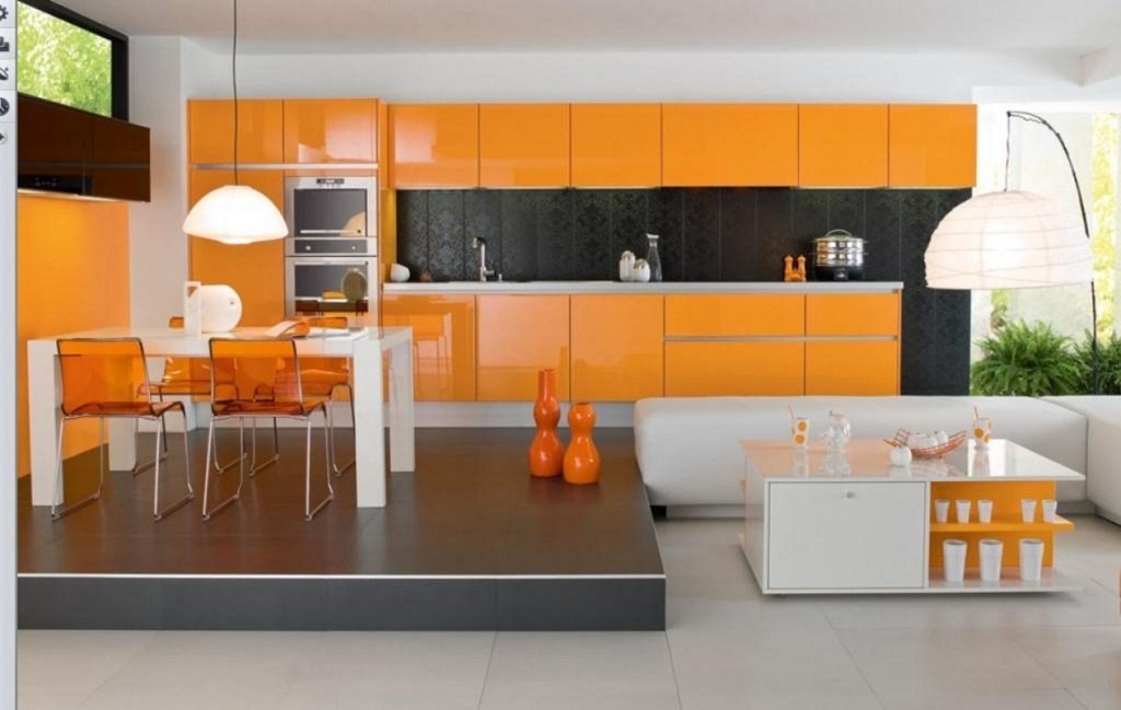 Contrasting color tiles in the kitchen