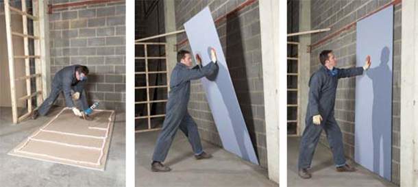 We align the walls with plasterboard sheets without using a frame