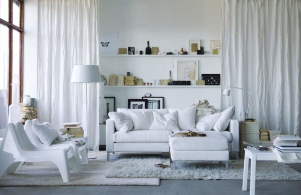 Shelves with various gizmos - one of the decor options in the Scandinavian interior