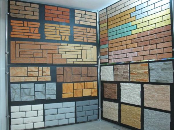 A variety of shapes and colors of products imitating brick