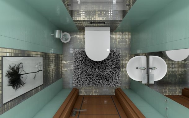 Tiles in the toilet: large elements + mosaic