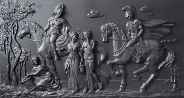 Bas-relief painting cast in a mold