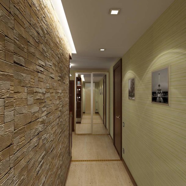 Thoughtful ceiling design in a small hallway