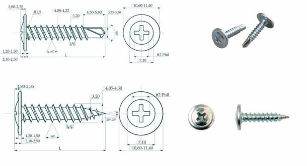 Bedbug screws for connecting metal profile elements: with a drill and a sharp end