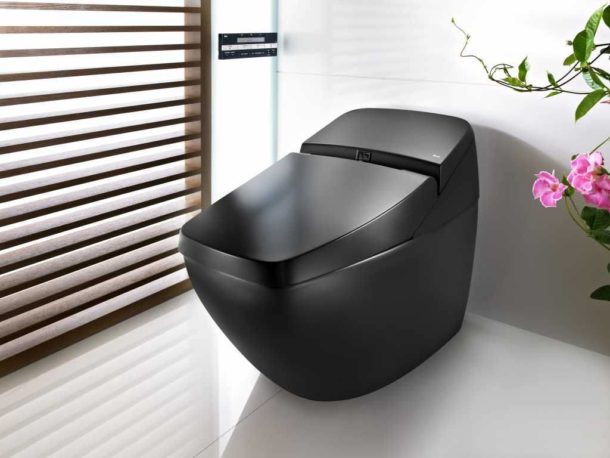 Black toilet - a bold solution for a modest-sized toilet