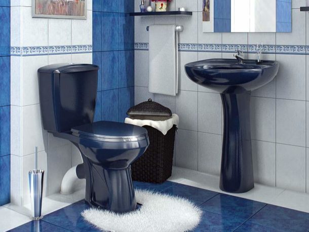 Set of cobalt blue toilet bowl with washbasin