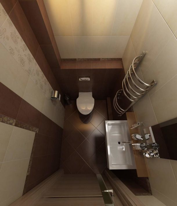 Small toilet in brown and beige