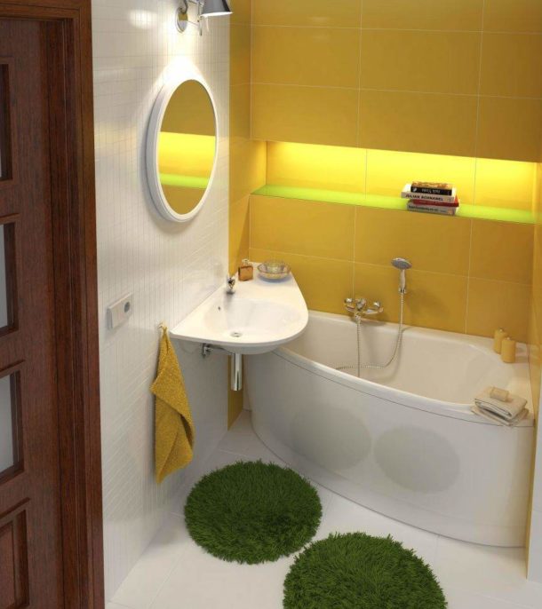 Corner sit-down bath - a good solution for a room of modest size