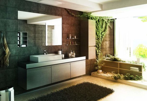 Modern bathroom with green plants