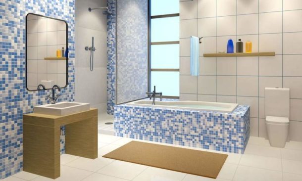 Separate zones in the bathroom using different tiles