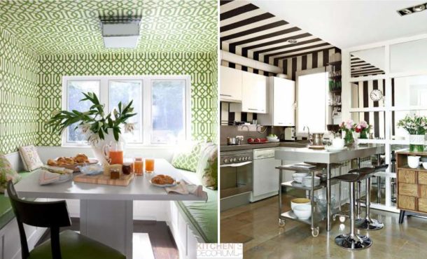 Design options for the ceiling surface in the kitchen