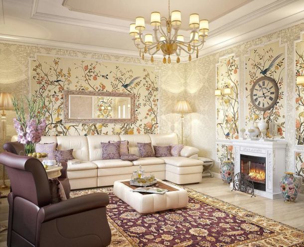 The combination of wallpaper and living room interior