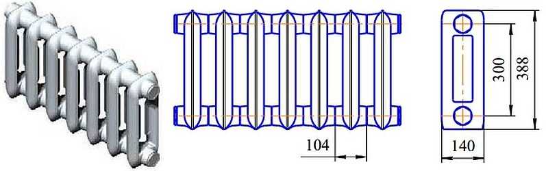 Power of 1 section of bimetallic heating radiators